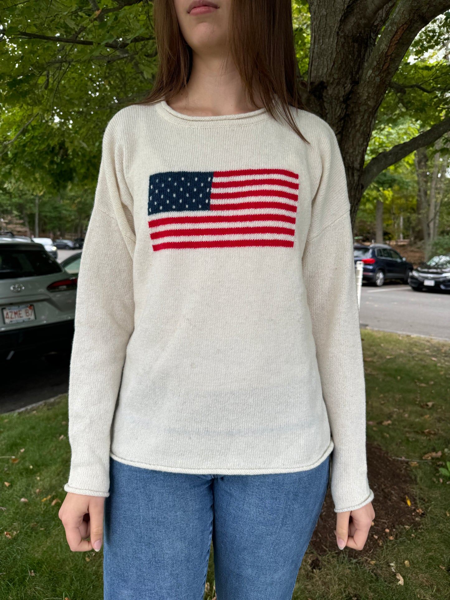 Beige American Flag Sweater